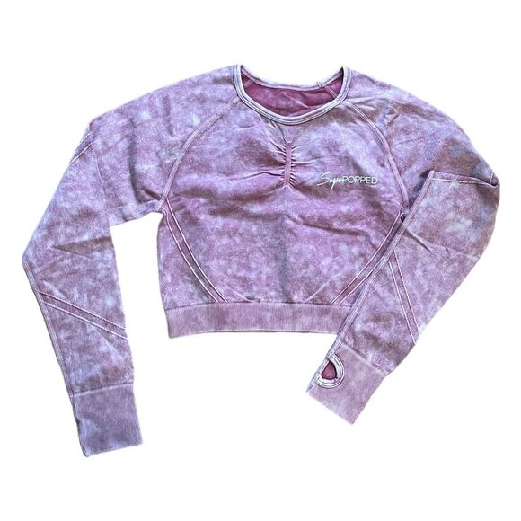 Sugar Popped Extreme Lift  Athletic Set Legging Crop Top Berry Pink Stretch Knit - Picture 2 of 9